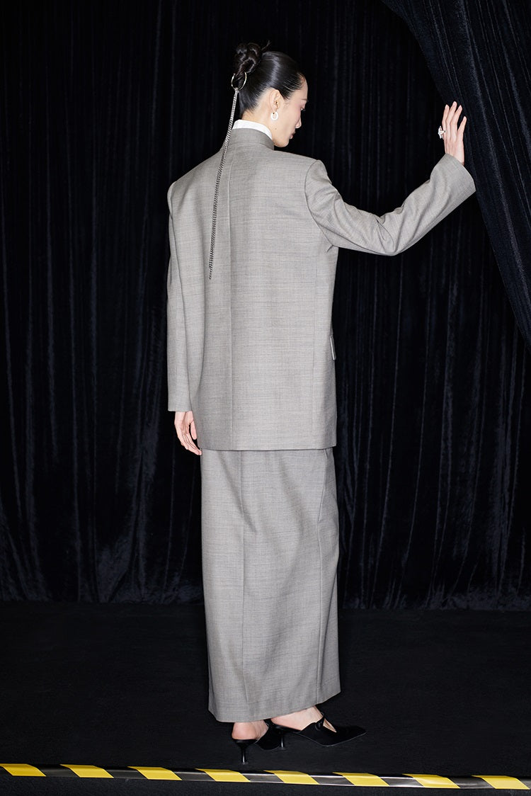 M essential Mackay designer raw linen skinny wool crystal lamp tassel bead suit - CHEN.