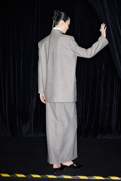 M essential Mackay designer raw linen skinny wool crystal lamp tassel bead suit - CHEN.