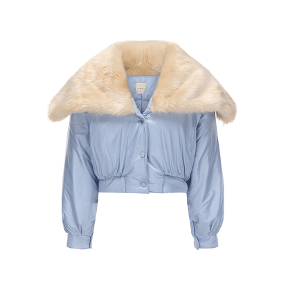 ATELIER MISS LU Faux Fur Collar Cropped Padded Jacket - KERRY.