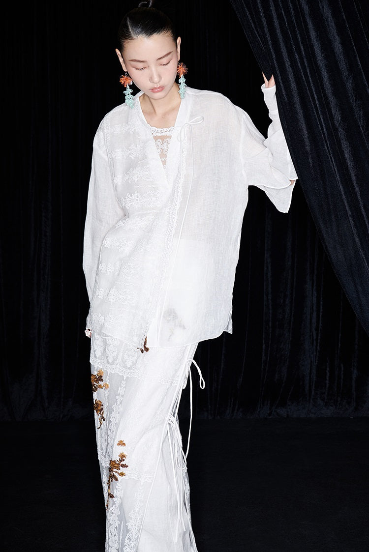 M essential Mackay designer Zen One Linen layered lace-up top - ANTSY.