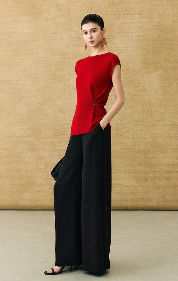 HECO Chinese round neck knit short sleeve feminine temperament slim T-shirt - COLE.