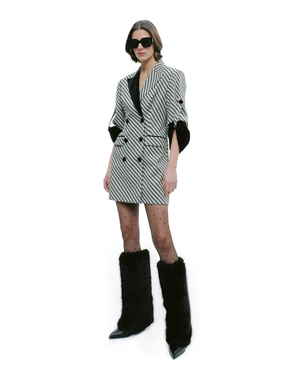 YES BY YESIR  black and white striped patchwork suit dress - BUZZ.