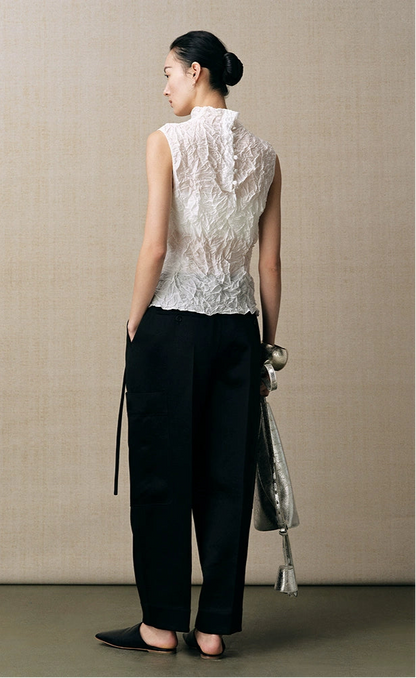 ZHUCHONGYUN white sleeveless turtleneck light and wrinkled top--MEIKO.