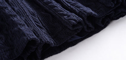 Le Palais  navy knitted puff sleeve top pleated skirt-XERX