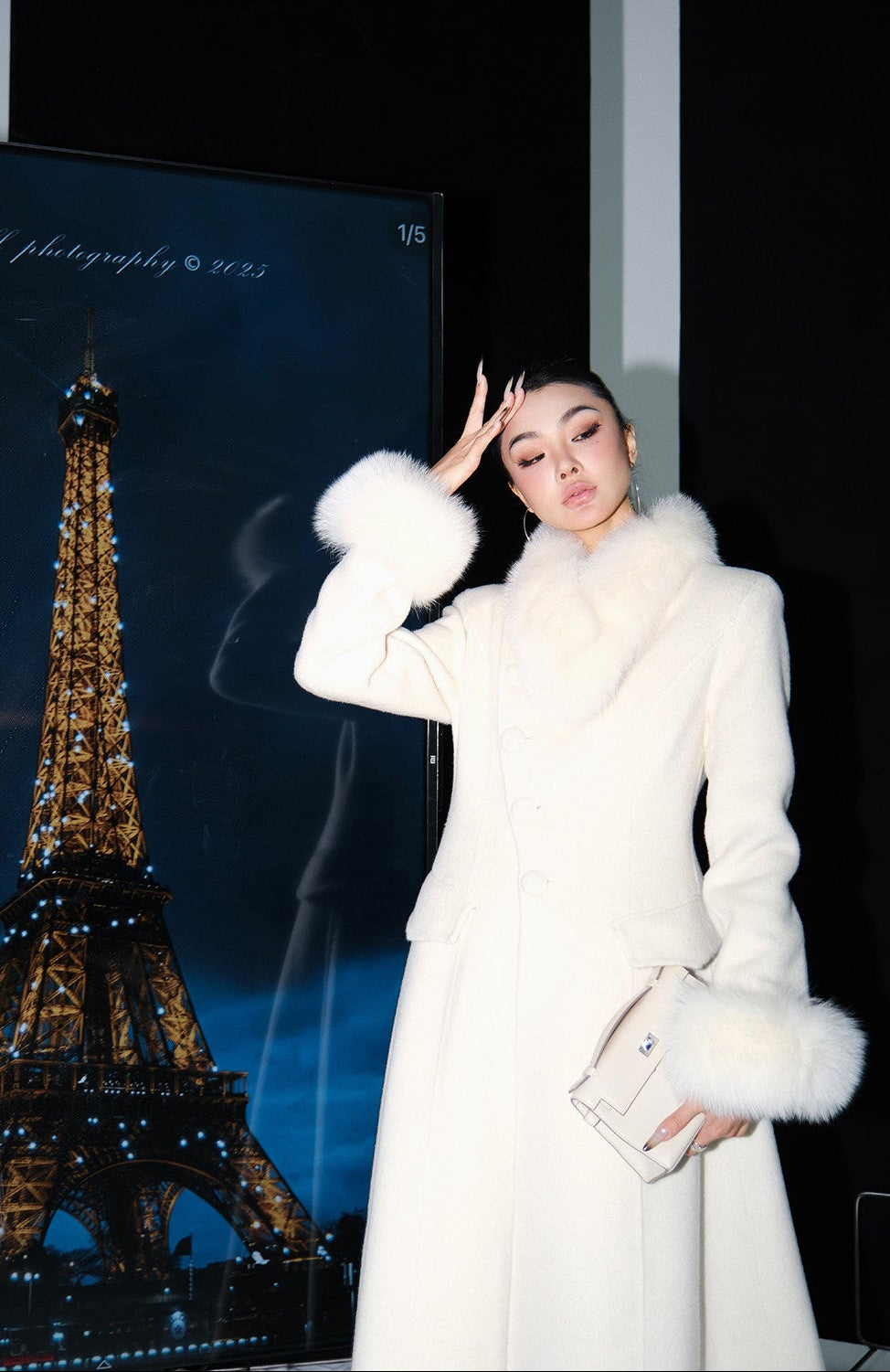 MEI SANGUAN alpaca fox fur collar woolen sleeve coat - ARIA