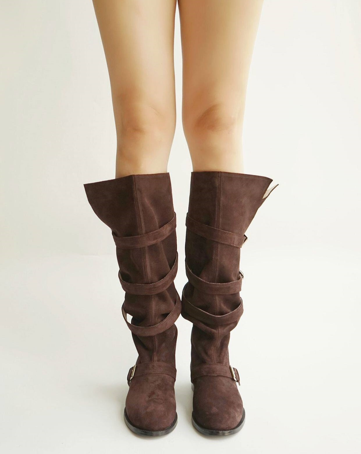 B-FEI belt buckle high-top leather women's fashion boots-YUTA.