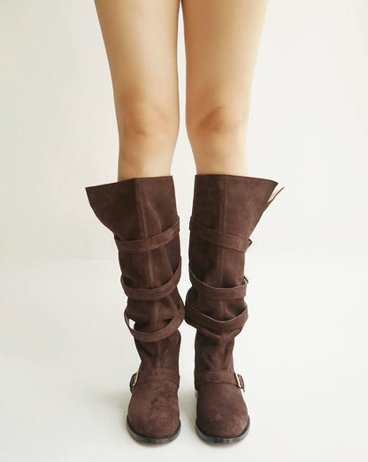 B-FEI belt buckle high-top leather women's fashion boots-YUTA.