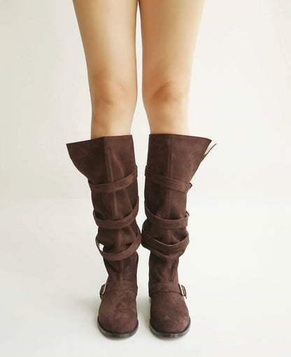 B-FEI belt buckle high-top leather women's fashion boots.