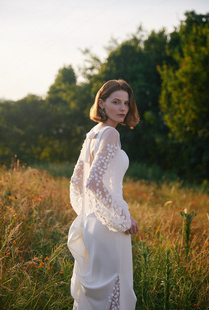 GOUDIN women's luxury white long sleeve dress-GOLDA.