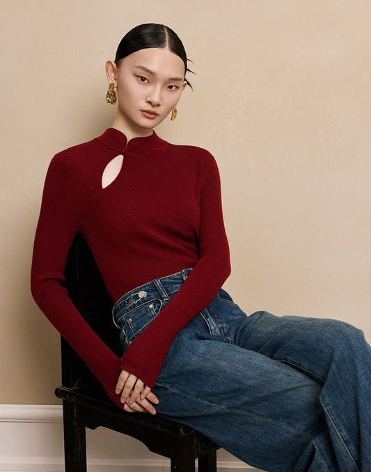 HECO Stand Collar red black white apricot Slim Bottom top Spring - treat.