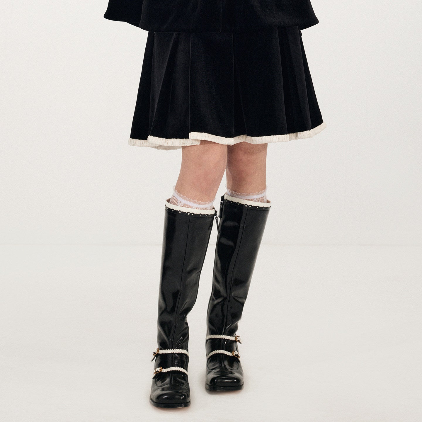 FAME elastic waist contrast trim velvet skirt - ANDER.