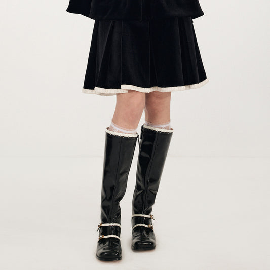 FAME elastic waist contrast trim velvet skirt - ANDER.