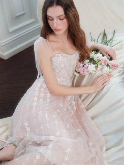 Wardrobes by Chen Luxury Pastel Pink beaded Sleeveless tulle bridal Dress-Khris