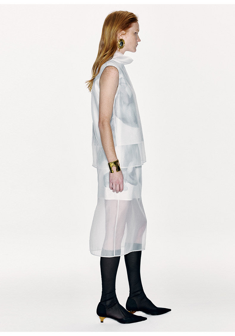 ATELIER MISS LU Spring/Summer Calla Lily Print Two-piece Tulle Top - PEDRO