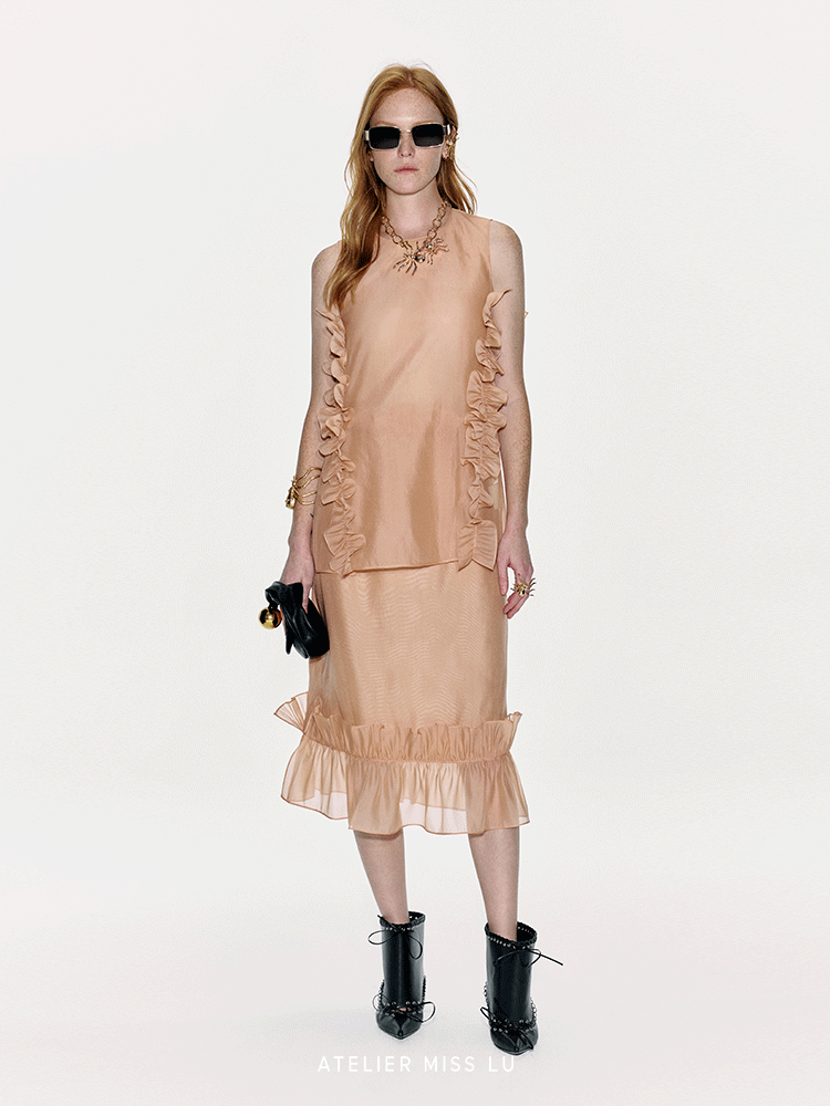ATELIER MISS LU Three-dimensional Pressed Lace Design Sheer Top - TESSY