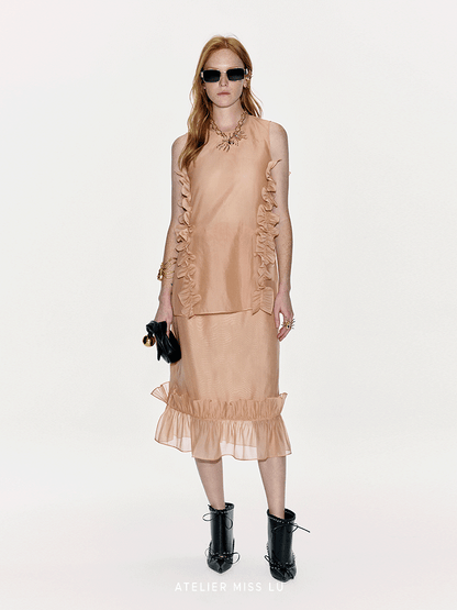ATELIER MISS LU Three-dimensional Pressed Lace Design Sheer Top - TESSY