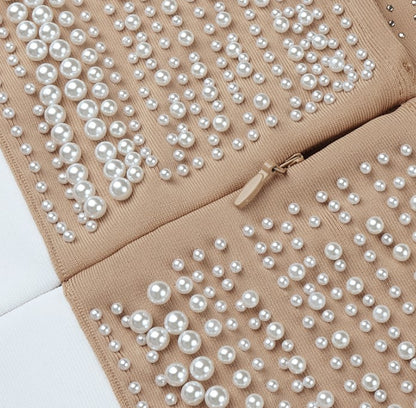 DOLLY High End V-Neck Sleeveless Halter Neck Pearl Body Hug Long Party Dress-CHARMAINE