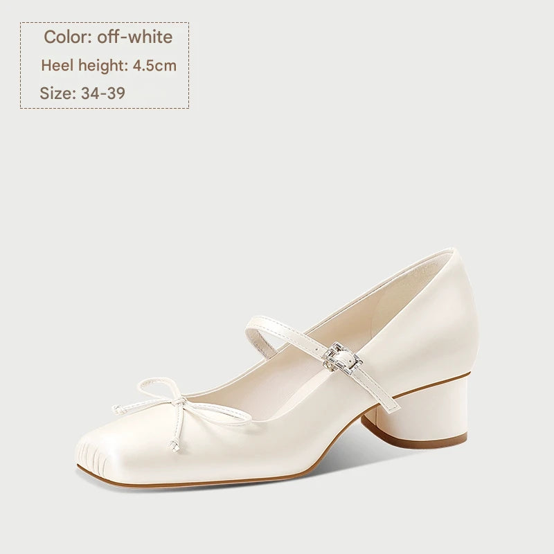 PJJUU Mary jane thick heel square toe ballet shoes  - METAL.