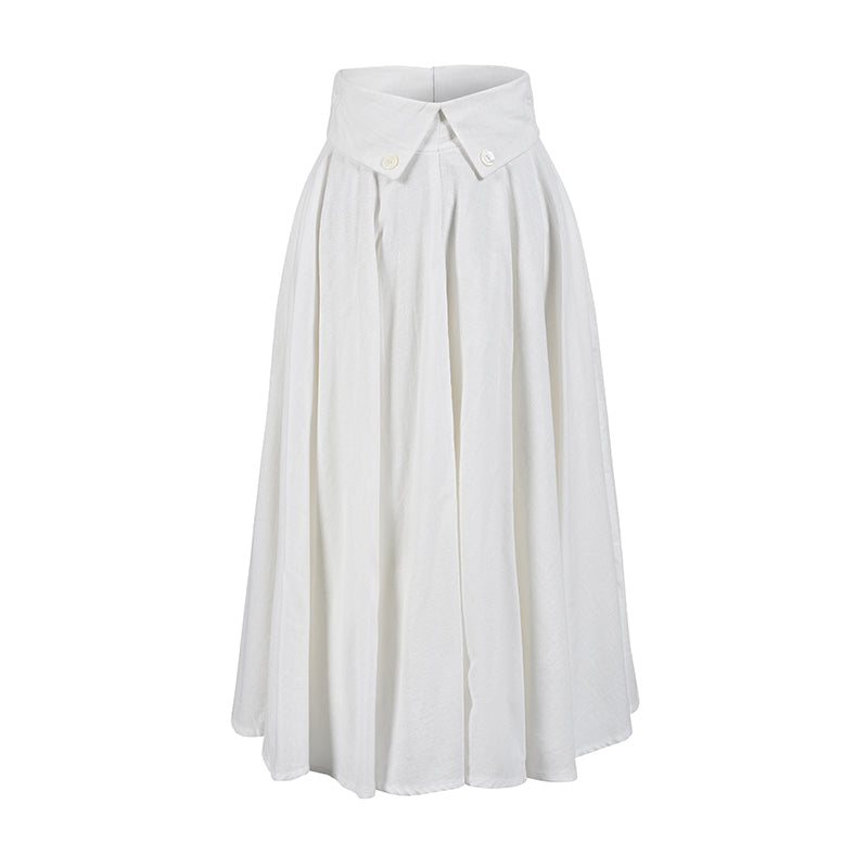 Le Palais Vintage Elegant Pure White Cotton and Linen Halter neck Vest High Waist Swing Skirt-MIA