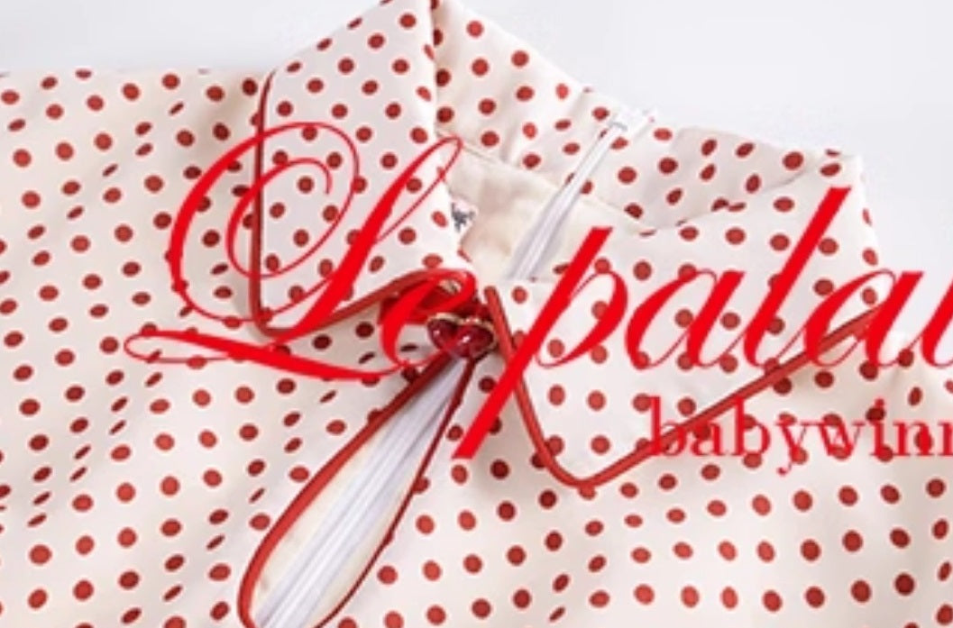 Le Palais Vintage  Elegant Red and White Polka Dot Slim Hong Kong Style Fishtail Dress-KONG
