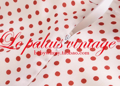 Le Palais Vintage  Elegant Red and White Polka Dot Slim Hong Kong Style Fishtail Dress-KONG