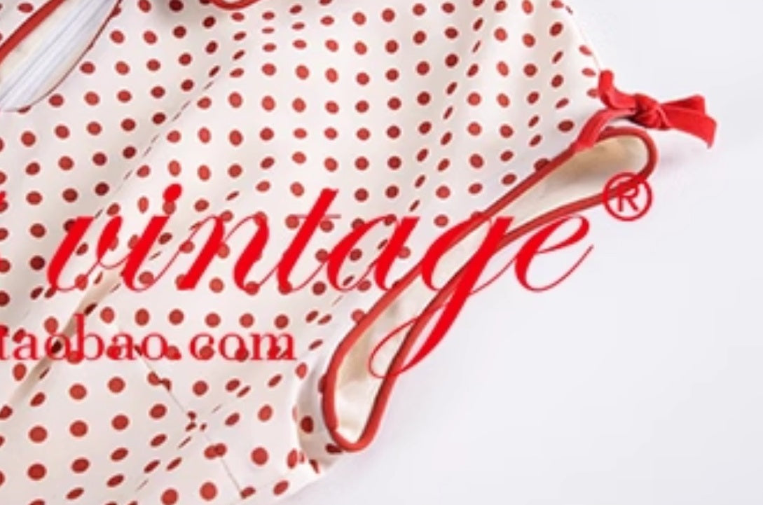 Le Palais Vintage  Elegant Red and White Polka Dot Slim Hong Kong Style Fishtail Dress-KONG