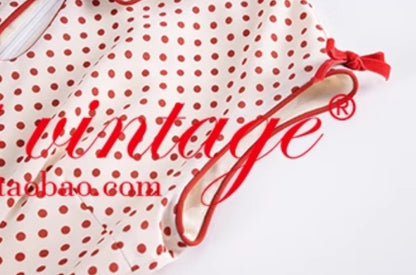 Le Palais Vintage  Elegant Red and White Polka Dot Slim Hong Kong Style Fishtail Dress-KONG