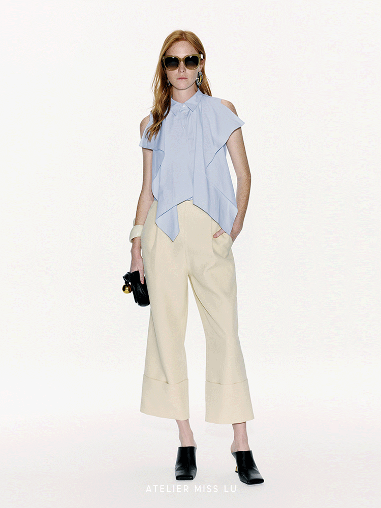 ATELIER MISS LU Fold-Over Leg Design Straight Cropped Pants - JAZZ.