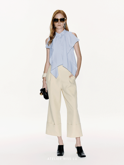 ATELIER MISS LU Fold-Over Leg Design Straight Cropped Pants - JAZZ.