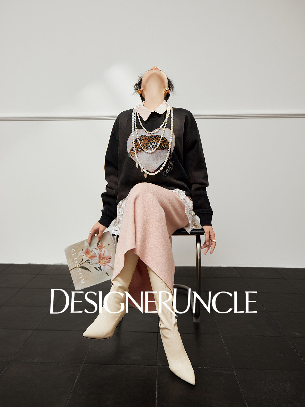 DGU×LAB "Juice Leopard" black loose and lazy design sweatshirt - SWEAD