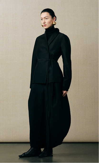ZHUCHONGYUN curved stand-up collar slanted placket trench coat jacket-RUMI.
