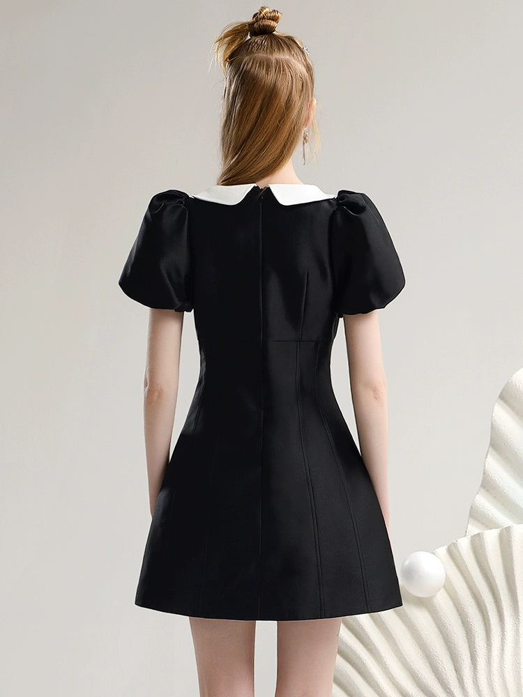 CHECOCORE Elegant  Sequin Doll Collar Women's Short Black Dress - LILLY