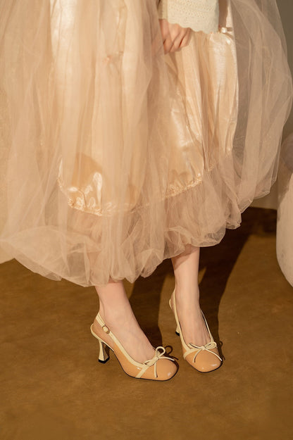 Lily Wei Nude Bow Toe Sandals Women's Glass Heels Small 313233-VIRGINIA