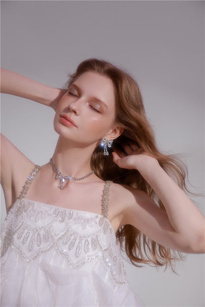 Wardrobes by Chen White sequin Strap Lace Loose Top High Waist Straight Pant-Lacey