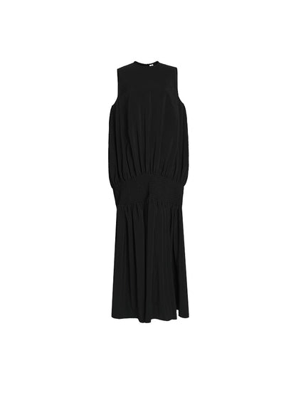ZHUCHONGYUN new black satin elegant pleated dress--KENZO.