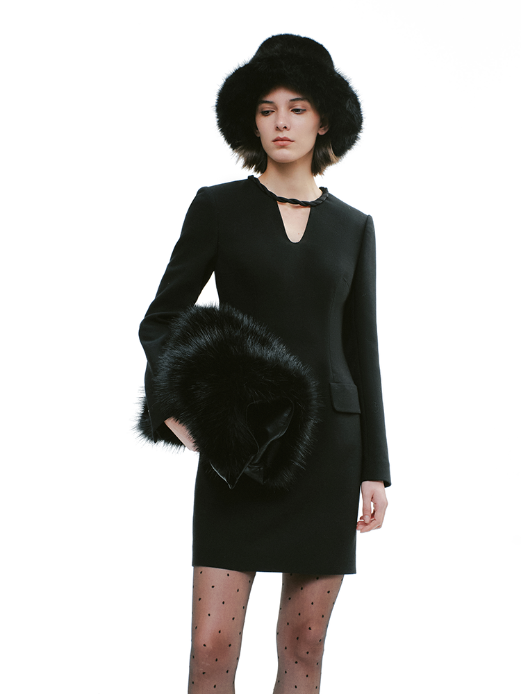 YES BY YESIR twist collar slim short long sleeve dress - HALLOW.