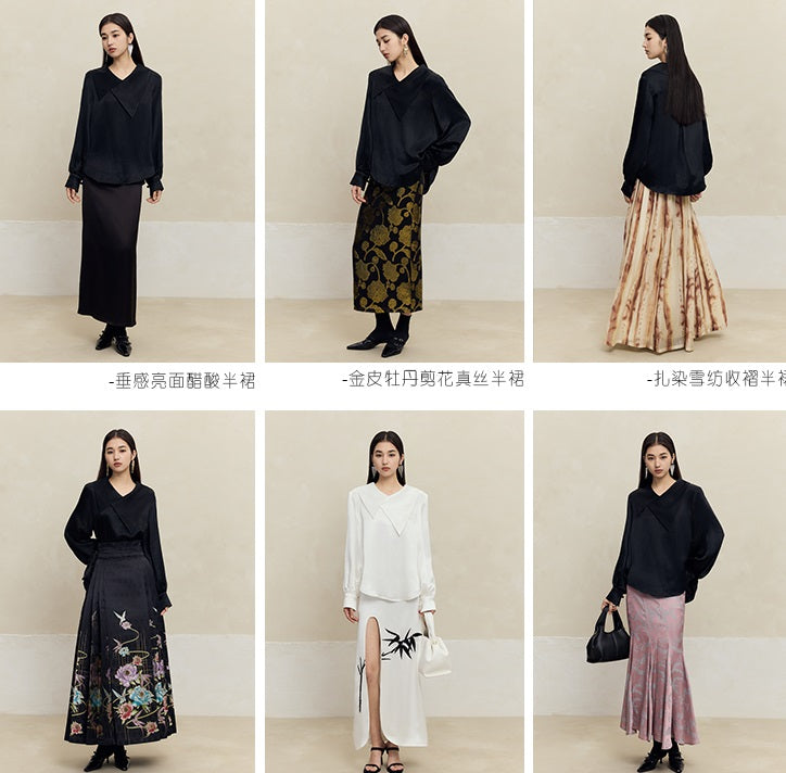 HECO 100% Acetate Long Sleeve red black white Shirt Top Women - glass.