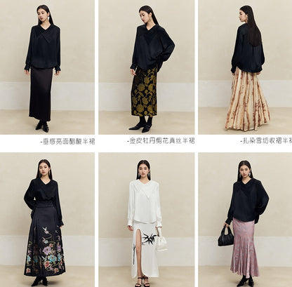 HECO 100% Acetate Long Sleeve red black white Shirt Top Women - glass.