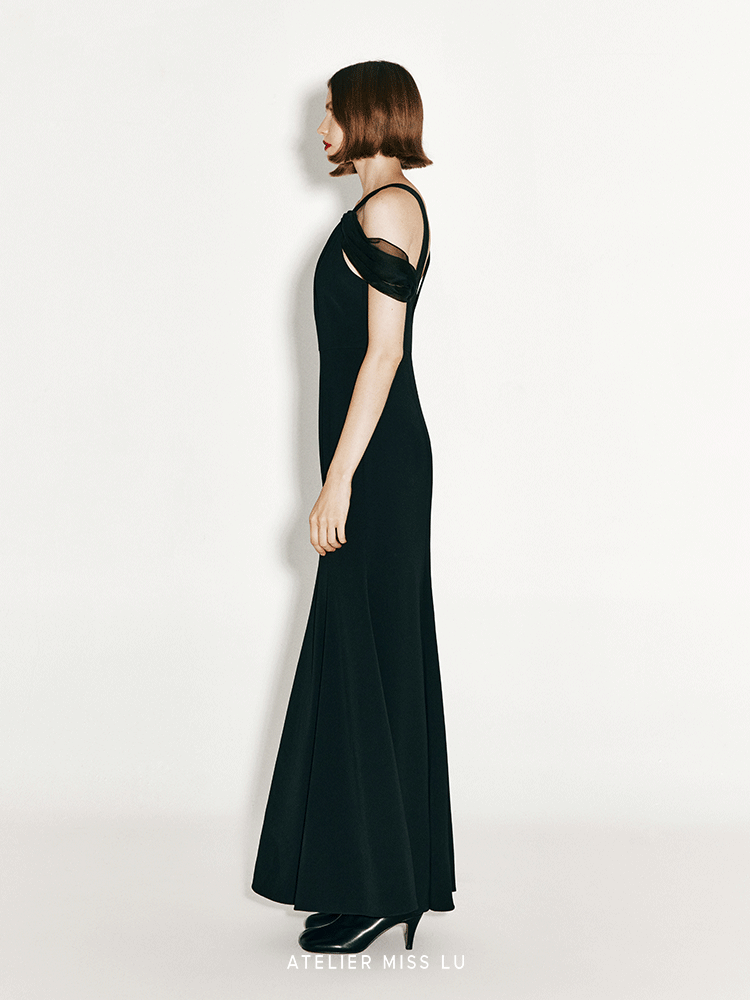 ATELIER MISS LU Shoulder Stitch Slit Mermaid Dress - CROSS.
