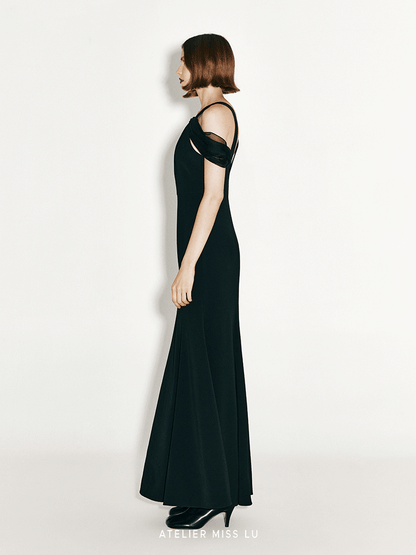 ATELIER MISS LU Shoulder Stitch Slit Mermaid Dress - CROSS.