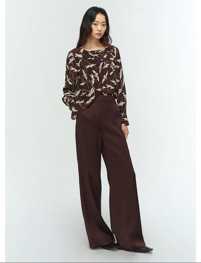 COMME MOI Lu Yan Designer New Women's Retro Printed One-Line Collar Silk Shirt - PRIDE.