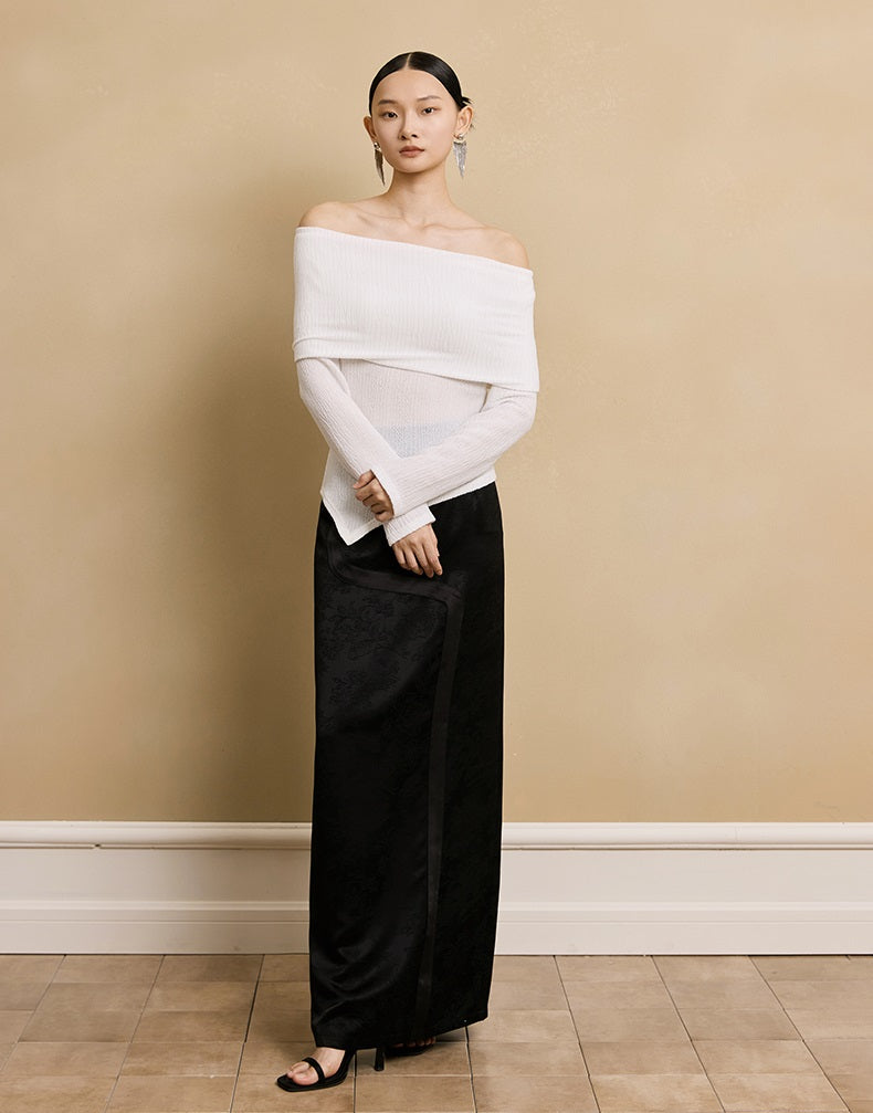 HECO stretch pleated off-the-shoulder long sleeve T-shirt - GRAD.