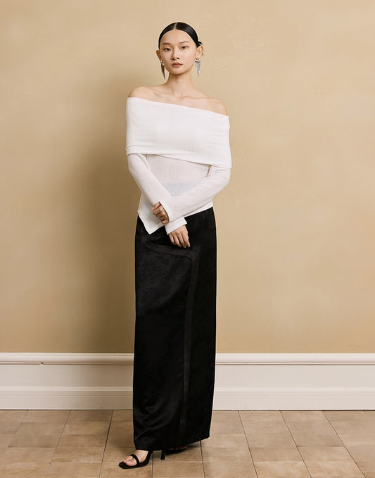 HECO stretch pleated off-the-shoulder long sleeve T-shirt - GRAD.