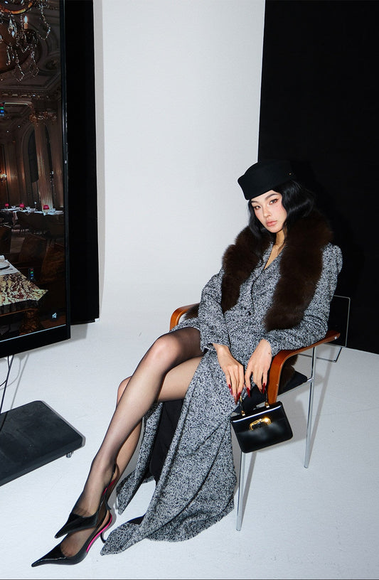 MEI SANGUAN Gray double-breasted French retro high-end coat - DOMNIC