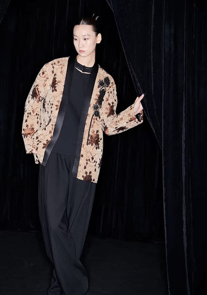 M essential Mackay designer Drop coffee jacquard crochet embroidered  jacket - stans apere