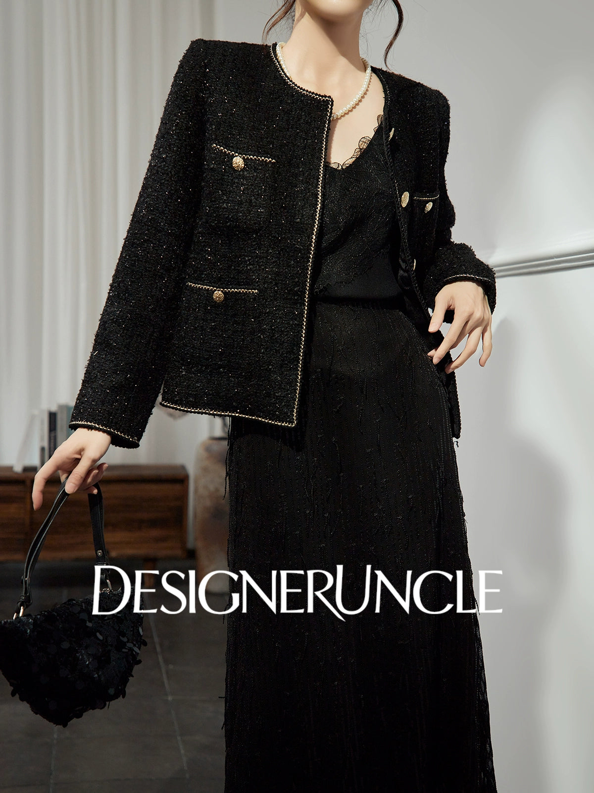 DGU "Gilded" black jacket small fragrance celebrity temperament commuter versatile top - Bobby.