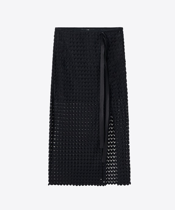 COMME MOI  women's black cut-out side slit straight skirt - DELIAH.
