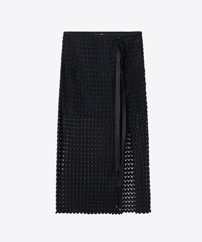 COMME MOI  women's black cut-out side slit straight skirt - DELIAH.