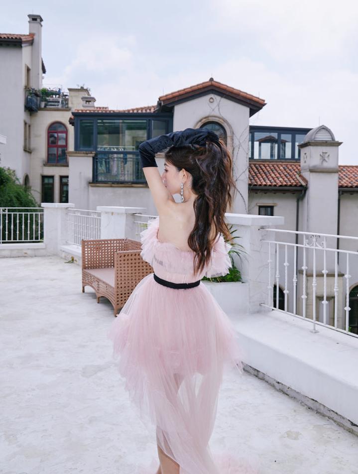 DOLLY High End Pink Sleeveless Mesh Puffy Tutu Trail Birthday Dress-ISIDORA