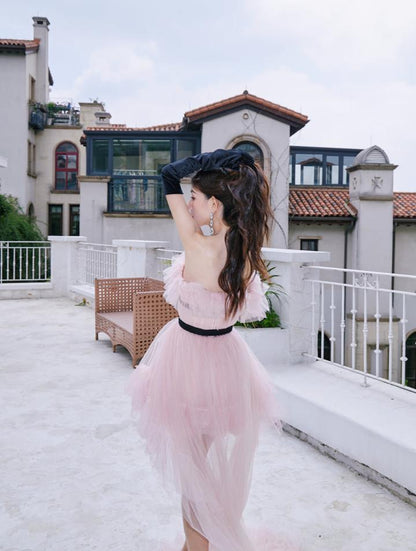 DOLLY High End Pink Sleeveless Mesh Puffy Tutu Trail Birthday Dress-ISIDORA